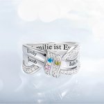 Personalisierter Schleife-Ring mit 1-8 Geburtssteinen und Namen Gravur Muttertag Geburtstag Geschenk für Mama Oma Familie