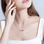 Personalised Interlock Hollow Hearts Necklace with Birthstone and Engraved Name Valentine's Day Birthday Gift for Her