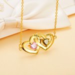 Personalised Interlock Hollow Hearts Necklace with Birthstone and Engraved Name Valentine's Day Birthday Gift for Her