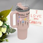 Gobelet de Grande Capacité 1130ml Personnalisé avec Nom et Fleurs de Naissance Jardin de Grand-mère Cadeau Anniversaire Fête des Mères pour Grand-mère