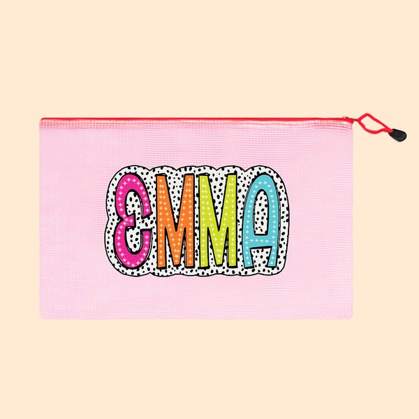 Gepersonaliseerde dalmatiër stippen naam zwembad tas met rits bruidsmeisje bruiloft cadeau voor vrouwen