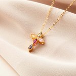 Personalised Mini Cross Pendant Necklace with 1-5 Family Birthstones Christening Gift for Woman