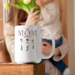 Tasse en Céramique Personnalisée avec 1-16 Fleurs de Naissance et Noms Mug à Café Cadeau de Fête des Mères pour Elle