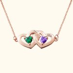 Personalised Interlock Hollow Hearts Necklace with Birthstone and Engraved Name Valentine's Day Birthday Gift for Her