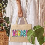 Personalisierte Multicolor große Kapazität Dalmatiner Dots Name Jute Tasche Tote Bag Party Gunst Geburtstag Geschenk für Frauen