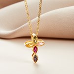 Personalised Mini Cross Pendant Necklace with 1-5 Family Birthstones Christening Gift for Woman