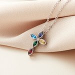 Personalised Mini Cross Pendant Necklace with 1-5 Family Birthstones Christening Gift for Woman