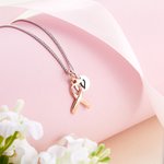 Collana personalizzata in argento sterling per la consapevolezza del cancro al seno, con nastro rosa e iniziali, regalo per la donna che combatte il cancro e sopravvive.