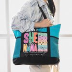 Personalized Colourful Letter She Is Mummy Tote Bag with Nickname and 1-16 Kid Names Mother's Day Birthday Gift for Mom Grandma