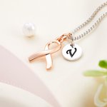 Collana personalizzata in argento sterling per la consapevolezza del cancro al seno, con nastro rosa e iniziali, regalo per la donna che combatte il cancro e sopravvive.