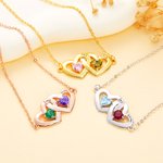 Personalised Interlock Hollow Hearts Necklace with Birthstone and Engraved Name Valentine's Day Birthday Gift for Her