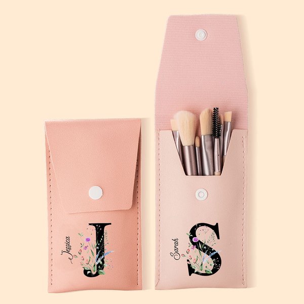 Sac à Pinceaux de Maquillage Personnalisé avec Nom Set de 8 Pinceaux Cadeau Mariage Fête des Mères pour Femme