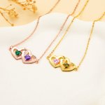 Personalised Interlock Hollow Hearts Necklace with Birthstone and Engraved Name Valentine's Day Birthday Gift for Her