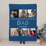 Personalized Glad You're My Dad Grandpa Photo Blanket with Text Father’s Day Birthday Gift for Dad Grandpa