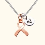 Collana personalizzata in argento sterling per la consapevolezza del cancro al seno, con nastro rosa e iniziali, regalo per la donna che combatte il cancro e sopravvive.