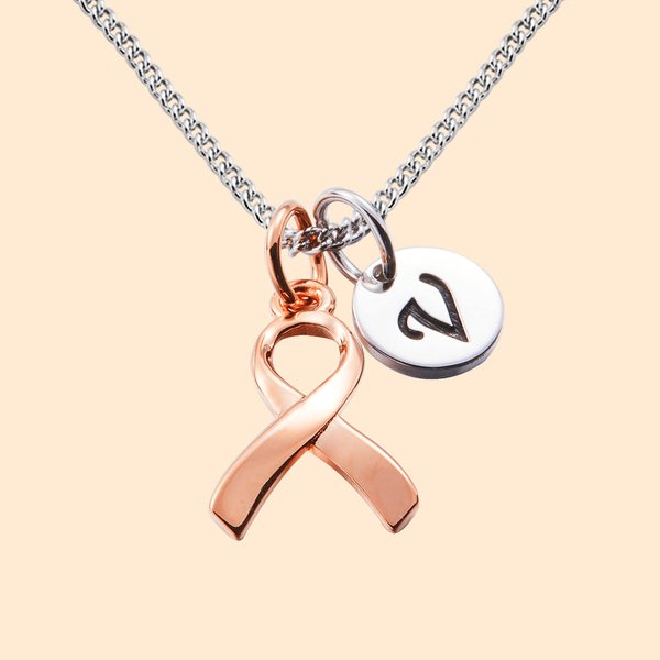 Collana personalizzata in argento sterling per la consapevolezza del cancro al seno, con nastro rosa e iniziali, regalo per la donna che combatte il cancro e sopravvive.