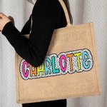 Personalisierte Multicolor große Kapazität Dalmatiner Dots Name Jute Tasche Tote Bag Party Gunst Geburtstag Geschenk für Frauen