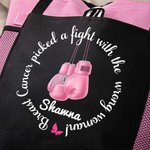 Personalisierte Brustkrebs wählte einen Kampf mit der falschen Frau Tragetasche mit Namen Mesh-Taschen Tote Bag Chemotherapie Pflege Geschenk für sie