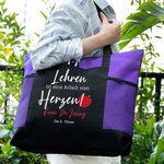 Personalisierte Segeltuch Tragetasche mit Reißverschluss Apfel Muster „Lehren ist eine Arbeit vom Herzen“ Große Kapazität für Lehrer