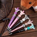 Stylo à Bille Perlé Personnalisé avec Nom Fournitures de Bureau Cadeau d'Anniversaire pour Amoureux de la Vache