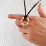 Personalized Circle Pendant Leather Cord Family Necklace with 1-4 Engraved Names Father's Day Anniversary Gift for Man