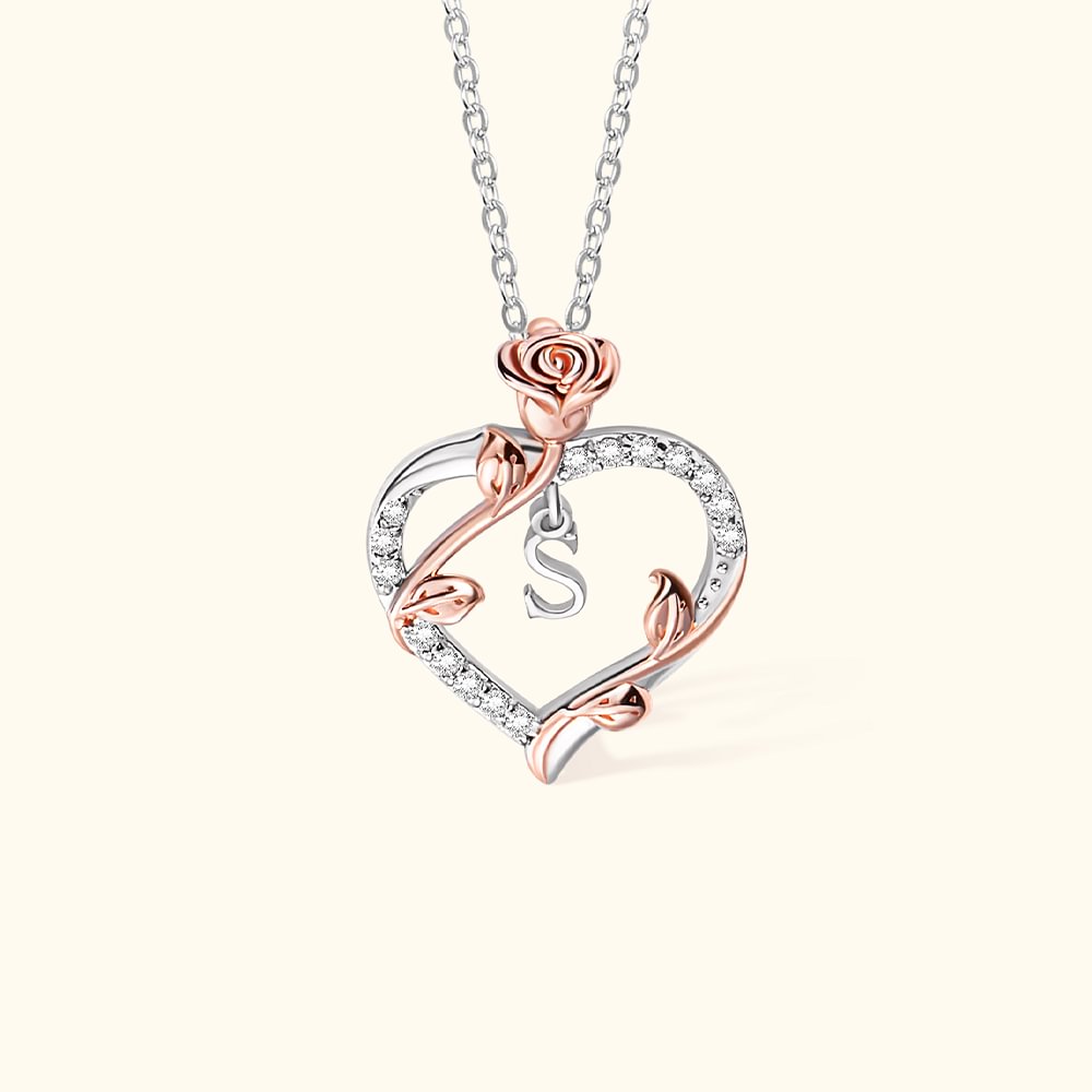 Collier avec Pendentif en Coeur et Zircon Personnalisé avec Initiale Cadeau d'Anniversaire Fête des Mères pour Elle