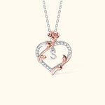 Personalised Rose Initial Heart Pendant Necklace with Zircon Mother's Day Birthday Gift for Her