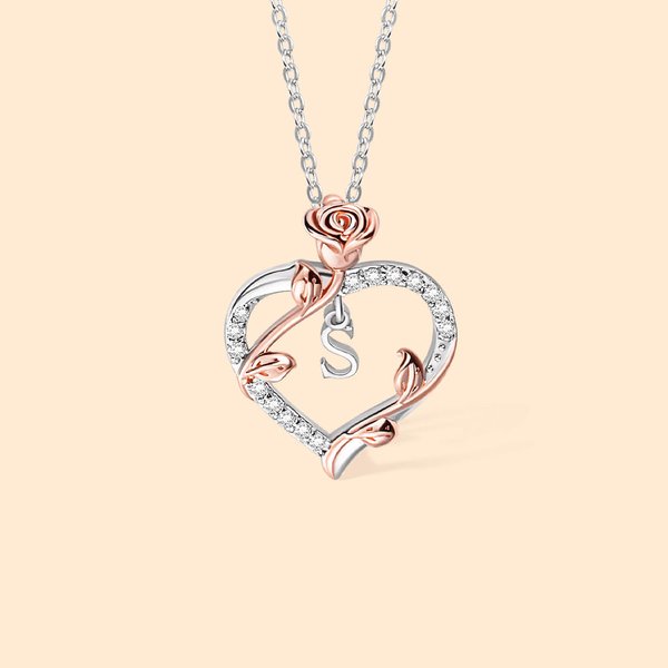 Gepersonaliseerde Rose Initial hart hanger ketting met zirkoon Moederdag Verjaardagscadeau voor haar