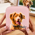 Gepersonaliseerd huisdier portret olieverfschilderij stijl lederen sieraden doos met naam verjaardagscadeau voor huisdierliefhebber