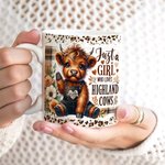 Personalised Just A Girl Who Loves Baby Highland Cow Ceramic Coffee Mug Pastoral Style Birthday Gift for Cow Lovers
