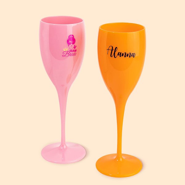 Personalisierte Rosa Orange Champagner Toasting Flöten mit Namen oder Logo Satz von 2 Geburtstag Bachelorette Brautparty Geschenke für Frauen
