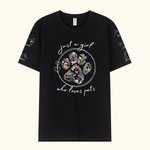 Personalised Just A Girl Who Loves Pets Floral Paw Print T-shirt Sweatshirt with Dog Cat Ears and Names on Sleeves Gift for Fur Baby Mom Pet Lovers