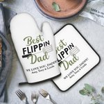 Set di un guanto da forno e una presina da cucina personalizzati con nome e testo regalo per festa del papà per amanti della cucina