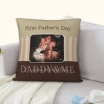 Personalized First Father's Day Photo Throw Pillow Cover with Text Home Decor Gift for New Dad