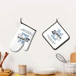 Set di un guanto da forno e una presina da cucina personalizzati con nome e testo regalo per festa del papà per amanti della cucina
