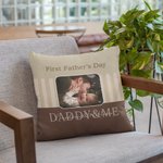 Personalized First Father's Day Photo Throw Pillow Cover with Text Home Decor Gift for New Dad