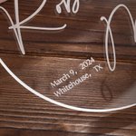 Personalized Clear Acrylic Wedding Ring Holder Plate with Ribbon and Engraved Name Date Location Engagement Wedding Gift for Couple