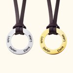Personalized Circle Pendant Leather Cord Family Necklace with 1-4 Engraved Names Father's Day Anniversary Gift for Man