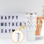 Gobelet Personnalisé avec Fleurs de Naissance et Noms Gobelet de Grande Capacité avec Anse Cadeau Fête Anniversaire pour Mère Femme