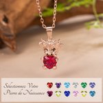 Collier Personnalisé avec Pierre de Naissance en Cœur Pendentif de Vache Highland en Argent Sterling Cadeau d'Anniversaire pour Amoureux des Vache