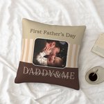 Personalized First Father's Day Photo Throw Pillow Cover with Text Home Decor Gift for New Dad