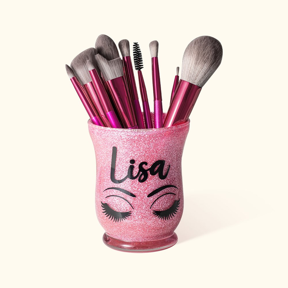 Porte-pinceau de Maquillage Personnalisé avec Nom Motif des Yeux Fermés Cadeau d'Anniversaire pour Elle
