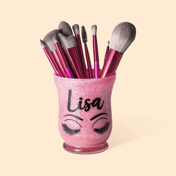 Personalizado Glitter Color Maquillaje Pincel Titular Escritorio Organizador con Nombre Cumpleaños Aniversario Regalo para Ella