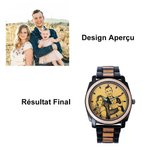 Montre en Bois et Métal Personnalisée avec Photo et Gravure Cadeau Familial Fête des Père Anniversaire pour Homme