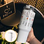 Gobelet Personnalisé avec Fleurs de Naissance et Noms Gobelet de Grande Capacité avec Anse Cadeau Fête Anniversaire pour Mère Femme