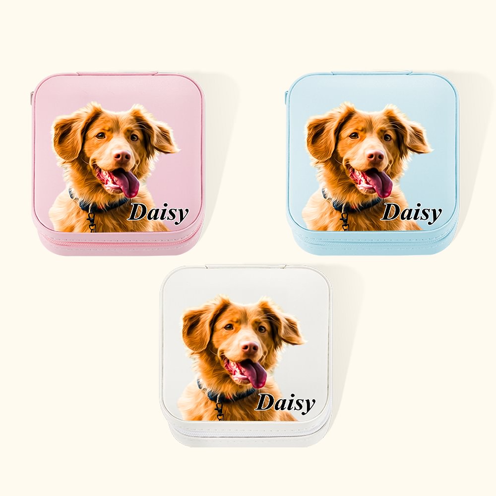 Boîte à Bjoux en Cuir Personnalisée avec Nom et Photo de l'Animal Cadeau d'Anniversaire pour Amoureux d'Animal de Compagnie