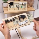 Personalisierte Graduation Cap Scroll hölzerne Geldhalter mit eingraviertem Namen und Jahr Geschenk für Klasse von 2025 Absolventen