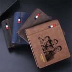 Portafoglio bifold da uomo in pelle PU  personalizzata con foto testo inciso e scomparti multipli regalo di anniversario della festa del papà per lui