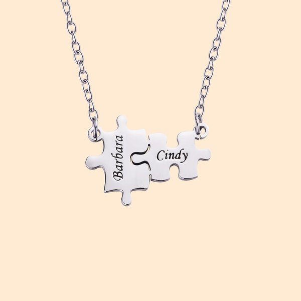 Personalized Kid Mom Matching Puzzles Necklace with Engraved Name Autism Awareness Jewelry Mother‘s Day Birthday Inspirational Gift for Women