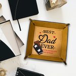 Personalized Best Dad Ever Leather Catchall Snap Tray with Text Desktop Storage Organizer Father's Day Birthday Gift for Family
